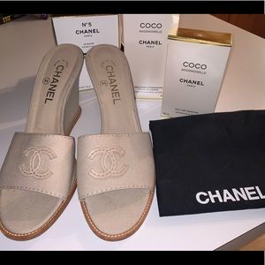 Authentic Chanel Canvas Wedges